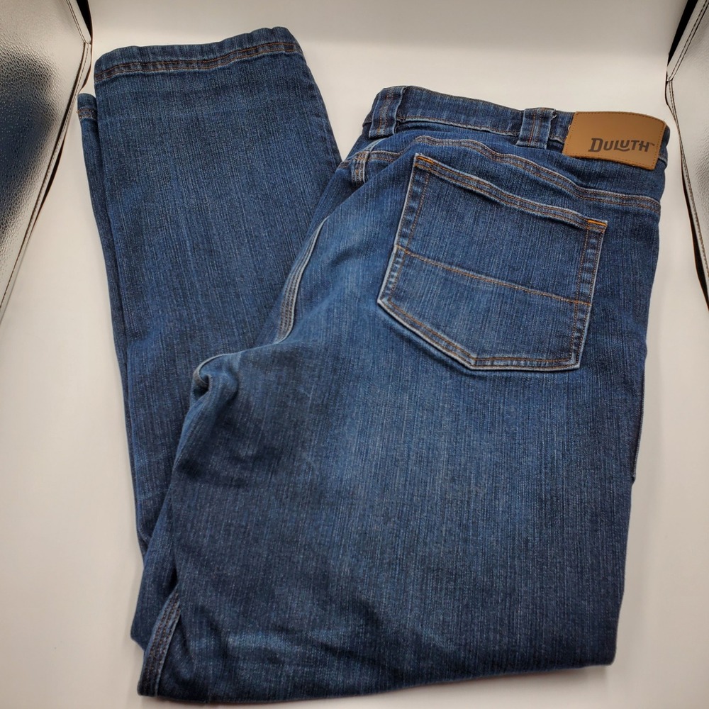 Duluth Trading Co Ballroom Blue Denim Straight Leg Work Jeans Mens 40x30 flaw